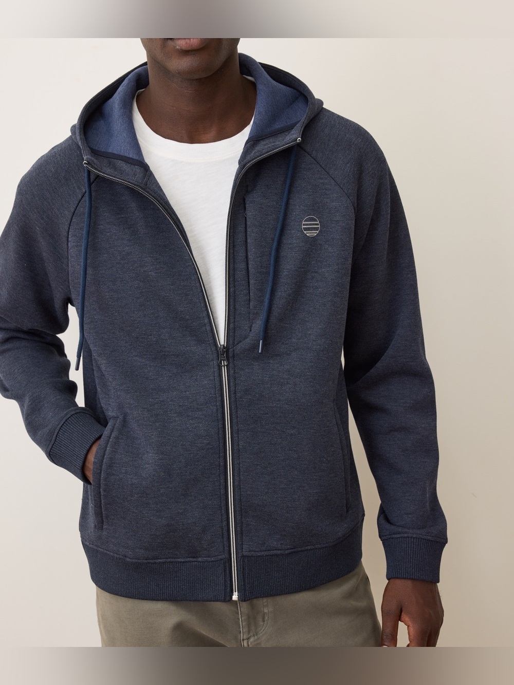 NEW MARINE LAYER scuba knit zip hoodie in navy size medium